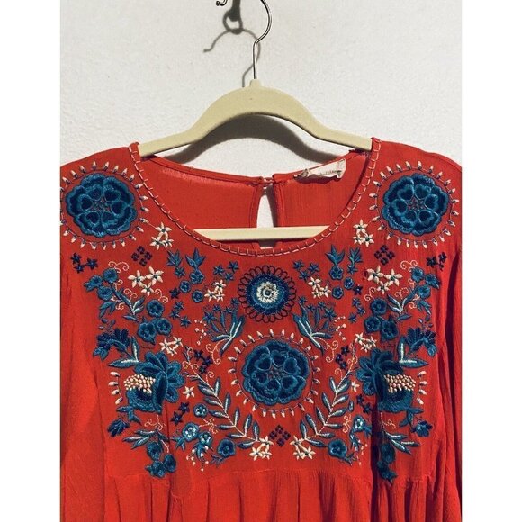 Altard State Top Womens Medium Red Floral Embroidered Peasant Boho Flowy - Picture 2 of 7